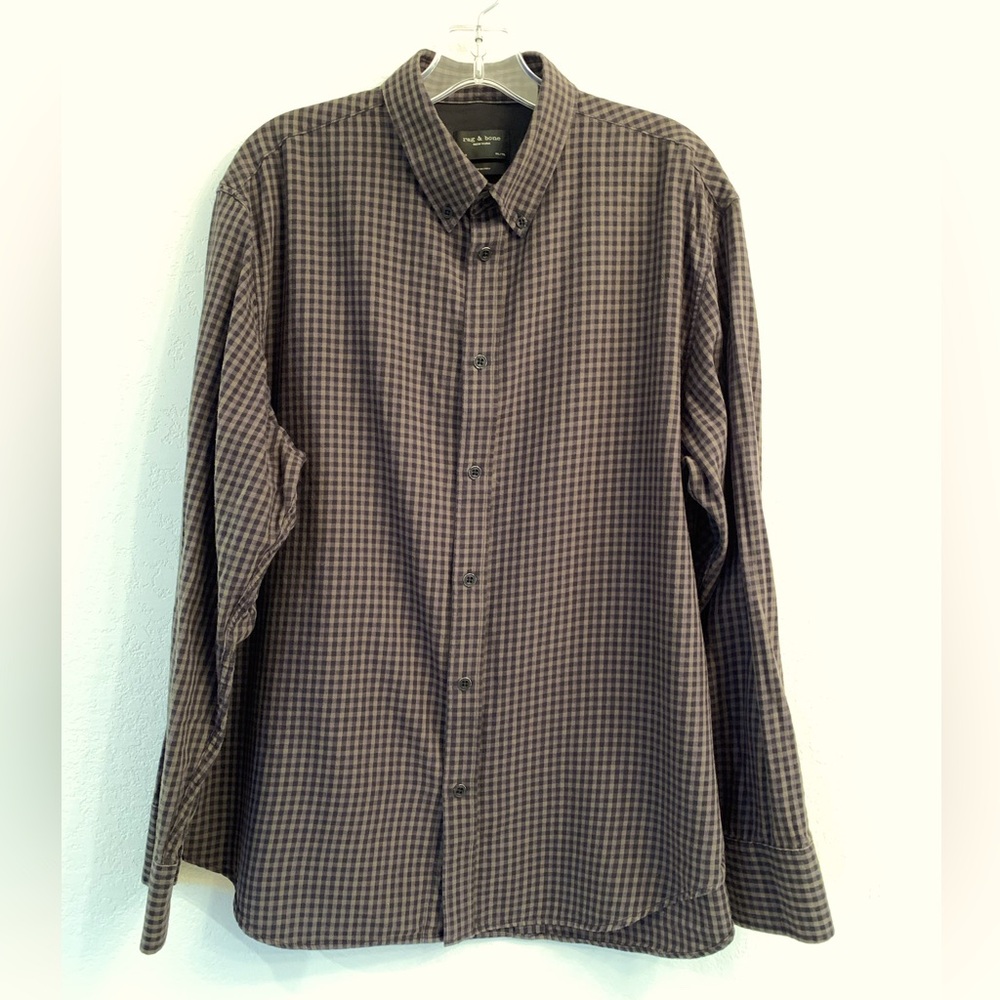Rag & Bone Fit 2 Black/ Brown mini checkered flannel shirt size XL/ TG